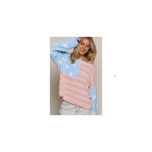 Pol Baby Blue/Pink Stars & Stripes Sweater